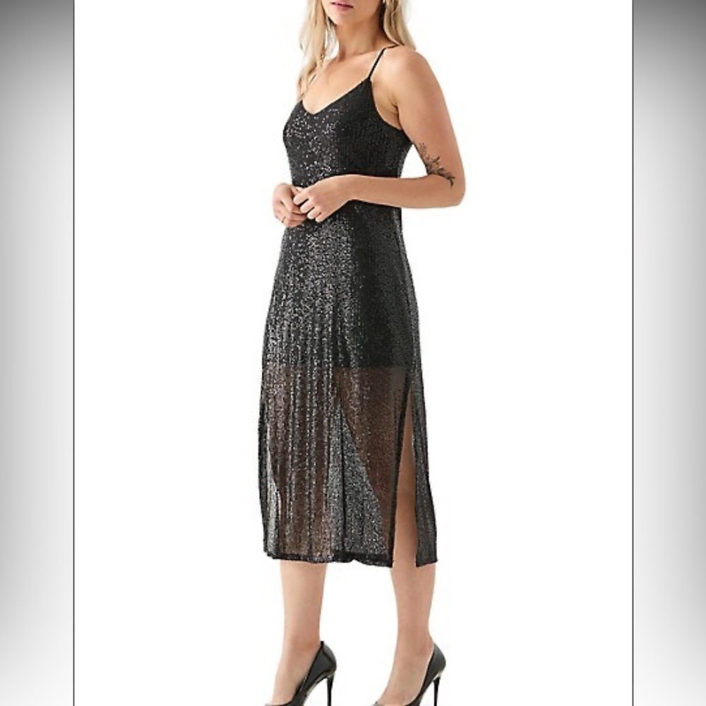 Black Sequined Midi Slip Dress